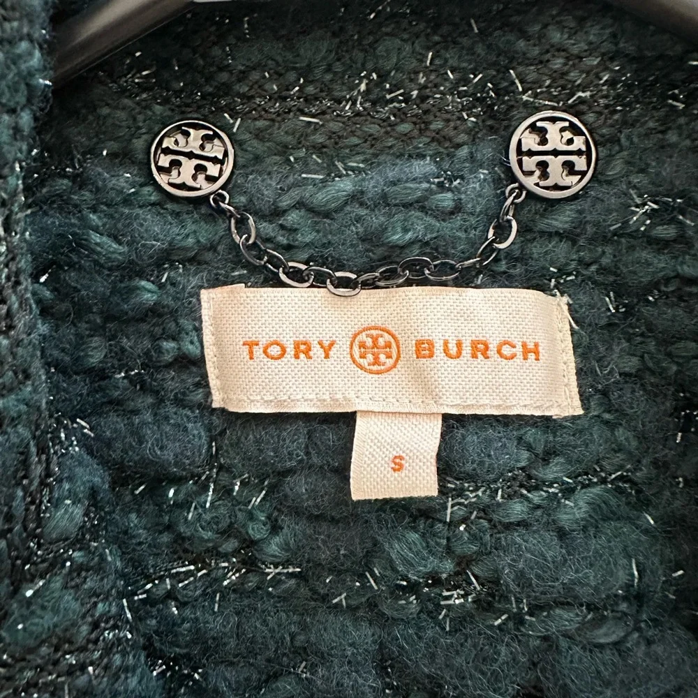 Tory Burch Dark Teal Textured Wool-Blend Coat